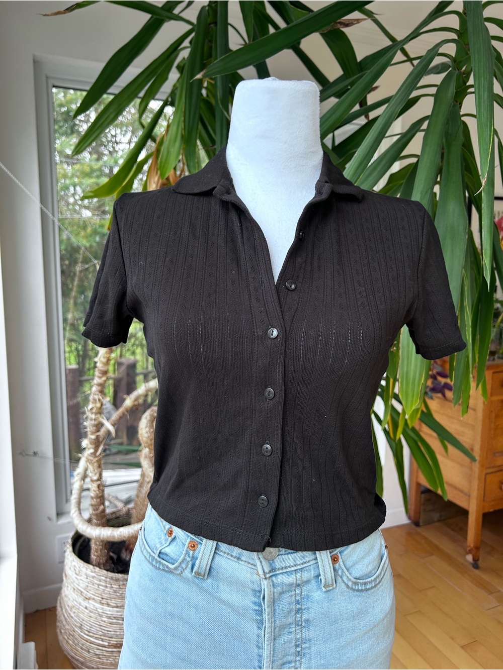 twik Dark Brown Short-Sleeve Button-Down Polo Top